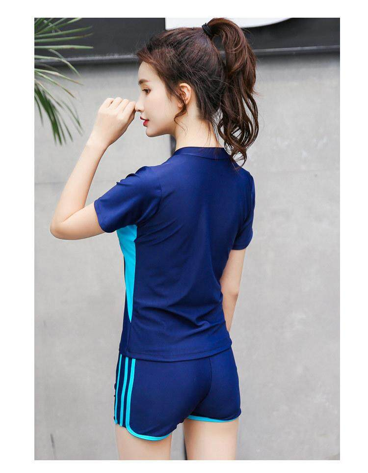 Schlanker einfarbiger Badeanzug für Damen, koreanische Split-Cropped-Hosen-Badebekleidung, zweiteilige flache Shorts_voghion.com