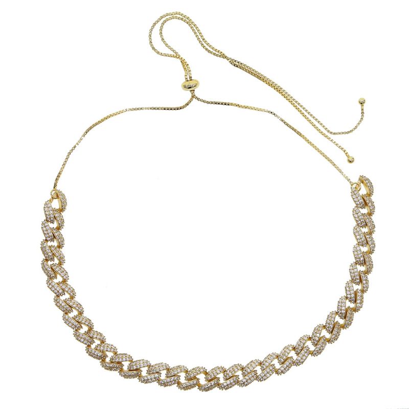 Kvinders smykker 8 mm cubansk kæde halskæde Zirkon Justerbar vedhæng Hip Hop Choker_voghion.com