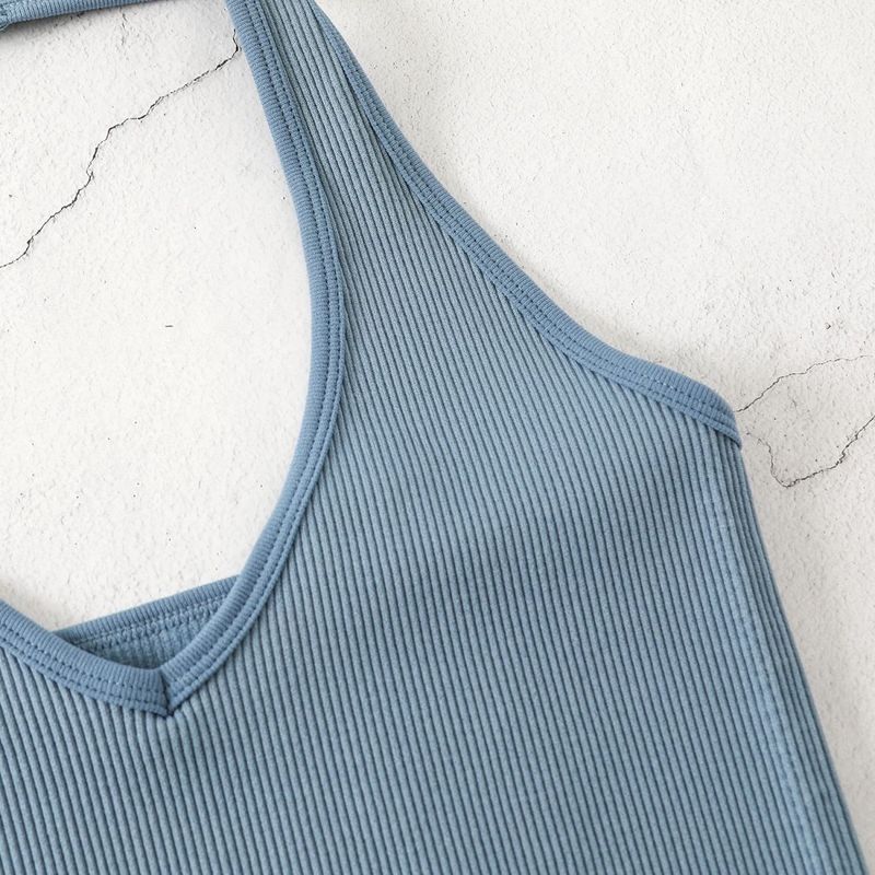 Neckholder-Body-Shaping-Unterwäsche für Fitness und Yoga, V-Ausschnitt, rückenfreies Camisole, gerippt, Bonbonfarbe_voghion.com
