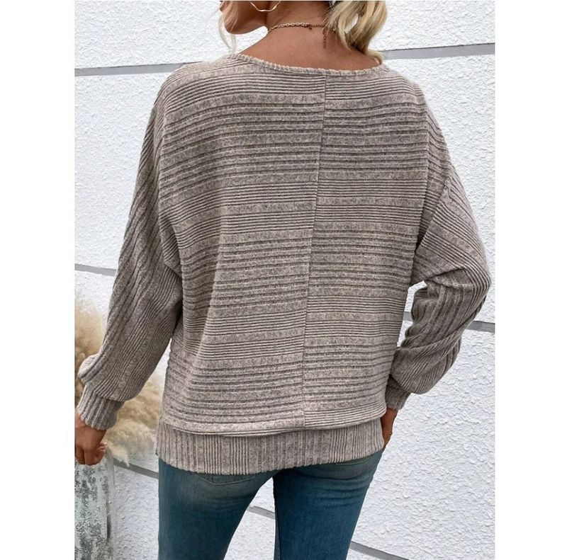 Autumn And Winter New Comfortable Casual Solid Color Long Sleeved Round Neck Patchwork Pullover Top T-shirt For Women_voghion.com
