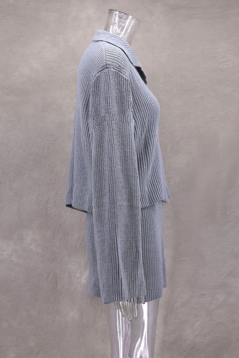 Trendy Rib-Knit Sweater Dress Set With Flared Sleeves & Notched Collar - Autumn/Winter Matching Outfit (Grey/Ivory/Angora Red/Brown)_voghion.com