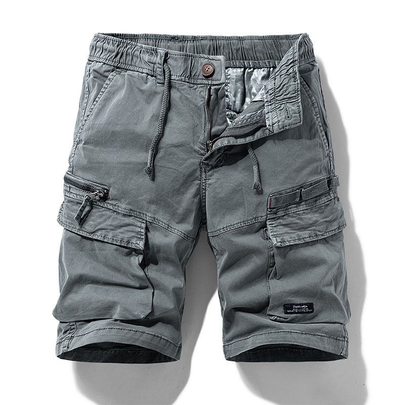 Solid Color Multi Pocket Loose Workwear Shorts For Men's Summer New Style, Youth Micro Elastic Lace Up Casual Pants_voghion.com