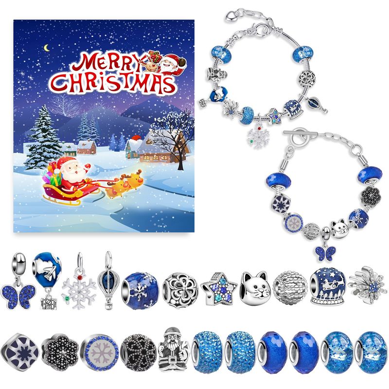 Kinder Cartoon Weihnachtsmann Blau Schneeflocke DIY Legierung Kristall Armband Set_voghion.com