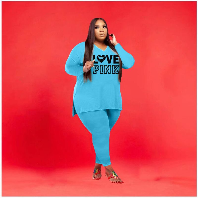 Women's Clothing Independent Station Large Size Women's Printed Casual Two-piece Set_voghion.com