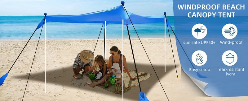 Tenda da spiaggia in lycra con protezione solare UPF 50+ stampata, per campeggio, antivento, portatile, montaggio rapido in 2 minuti, include borsa per il trasporto e 6 picchetti._voghion.com