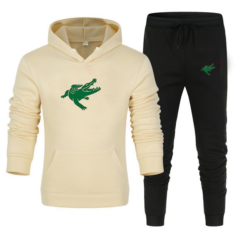 Fleecesweatshirt voor heren, tweedelig, casual sportset, trainingsbroek met capuchon en print_voghion.com