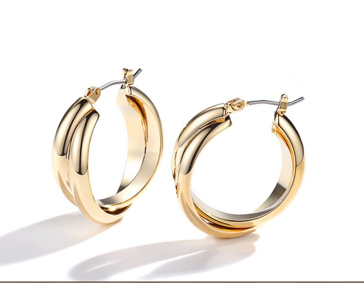 Gioielli da donna Temperamento Doppio Anello Liscio Geometrico Cloisonné Oro Piccolo Confezione Indipendente Puro Orecchino Clip Squisito_voghion.com