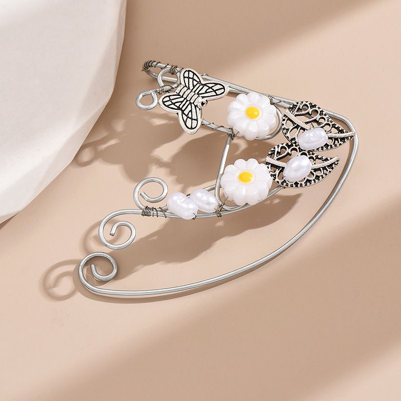1 Stück lässige einfache Ohrmanschetten mit Blumen- und Schmetterlingsmotiv, Legierung und Kristall_voghion.com