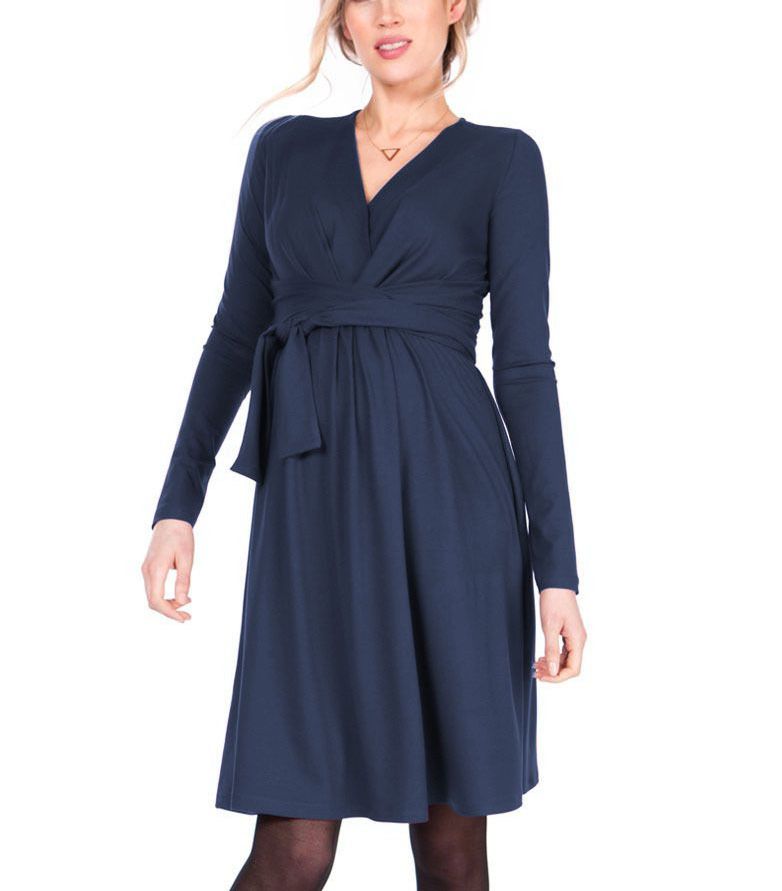 2024 Sukienka do karmienia piersią dla kobiet w ciąży, modna, z długim rękawem i paskiem, z dekoltem w serek_voghion.com