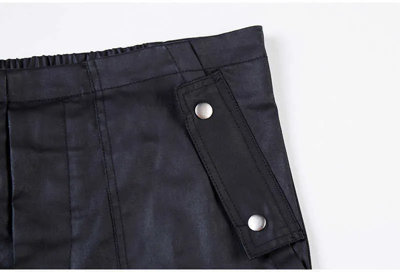 IEFB herren Streetwear Schräger Reißverschluss Einfarbig Beschichtetes Wachstuch Schwarze Jeans Mittlere Taille Schlanke Lokomotive Hose Herbst_voghion.com