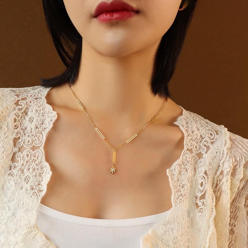Collana Chocker Six Star Manga realizzata in acciaio al titanio, realizzata a mano con catenina placcata in oro_voghion.com