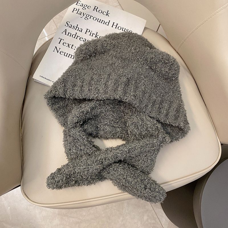 Neu Und Schal Set Zweiteilige Plüsch Bär Warm Gestrickt Für Frauen Winter Gehörschutz Kopf Wrap Hut_voghion.com