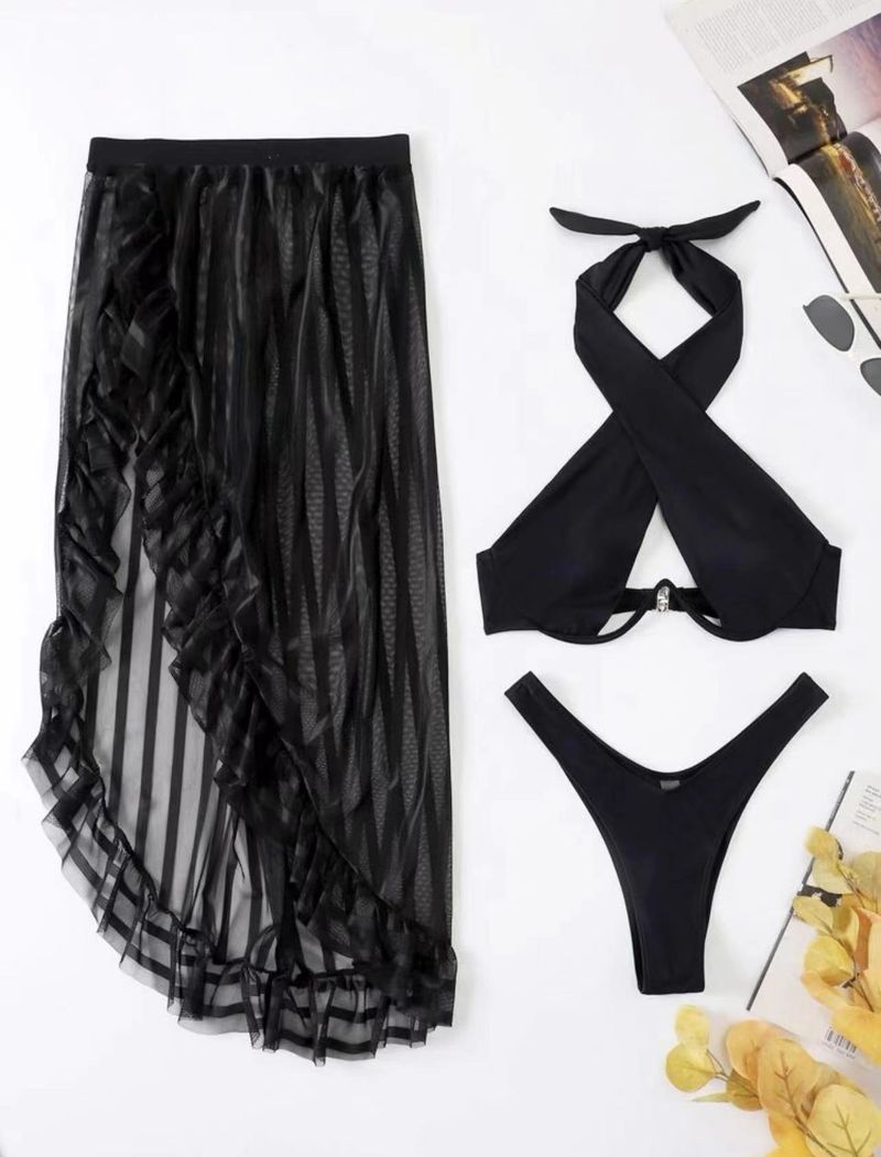Women's Swimwear long skirt mesh three-piece swimsuit bikini_voghion.com