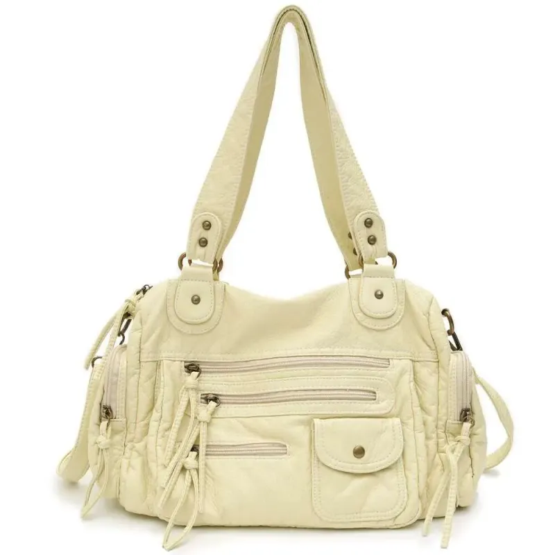 Designer Bags 2025 Vintage Women Unisex Brush-Off Color Washed PU Vegan Leather Zip Pockets Shoulder Cross Body Large_voghion.com