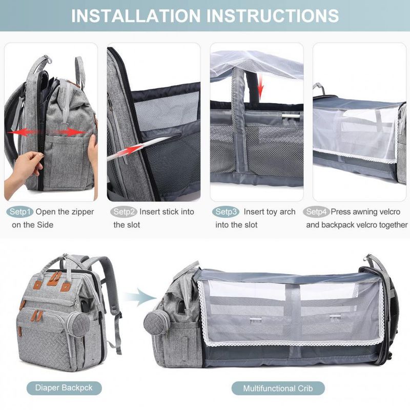 Nappy Bags Station Portable Baby Bed Travel Bassinet Folding Crib Shade Cloth Changing Pad Waterproof_voghion.com