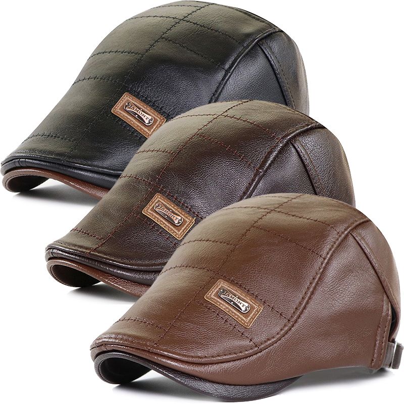 Moda Uomo Moda Cappelli in pelle PU con visiera retrò da artista di mezza età Primavera Estate Inghilterra Berretto Cappello caldo con visiera piatta_voghion.com