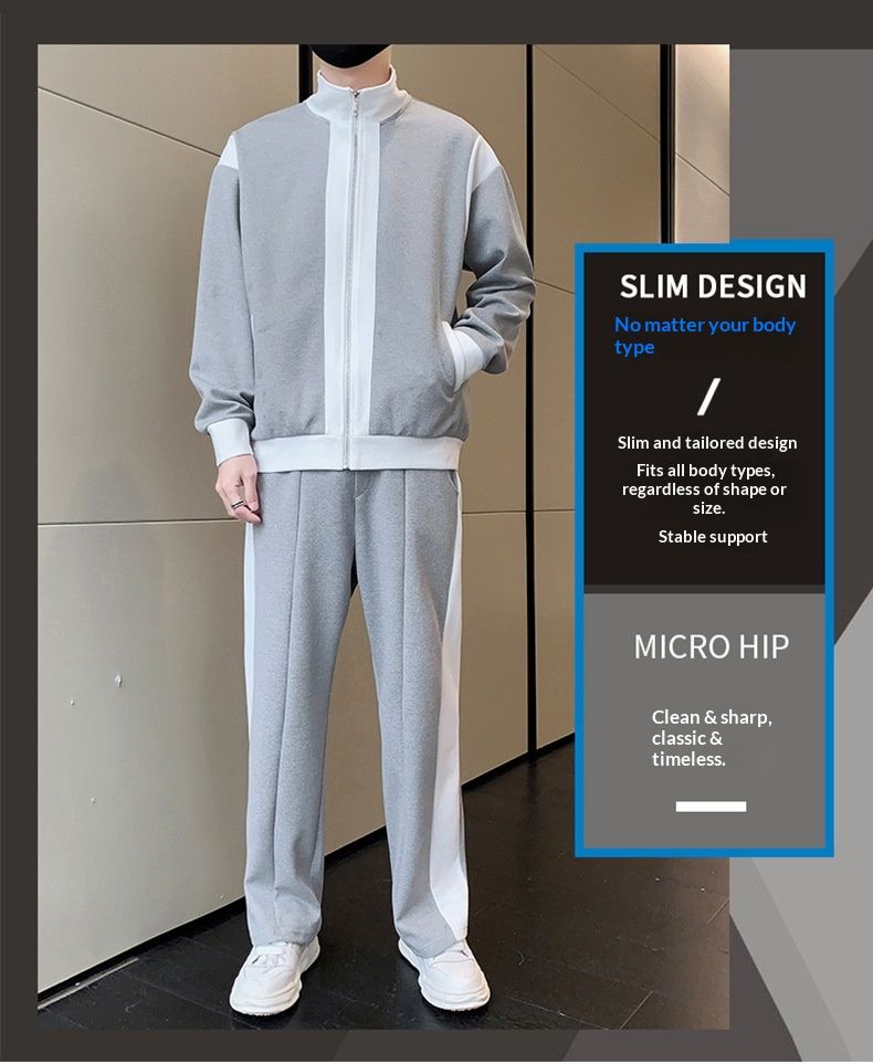 Casual Sports Suit Men Spring Autumn Stand Collar Jacket Fashion Patchwork Sweatshirt Youth Sportswear Live Streaming_voghion.com