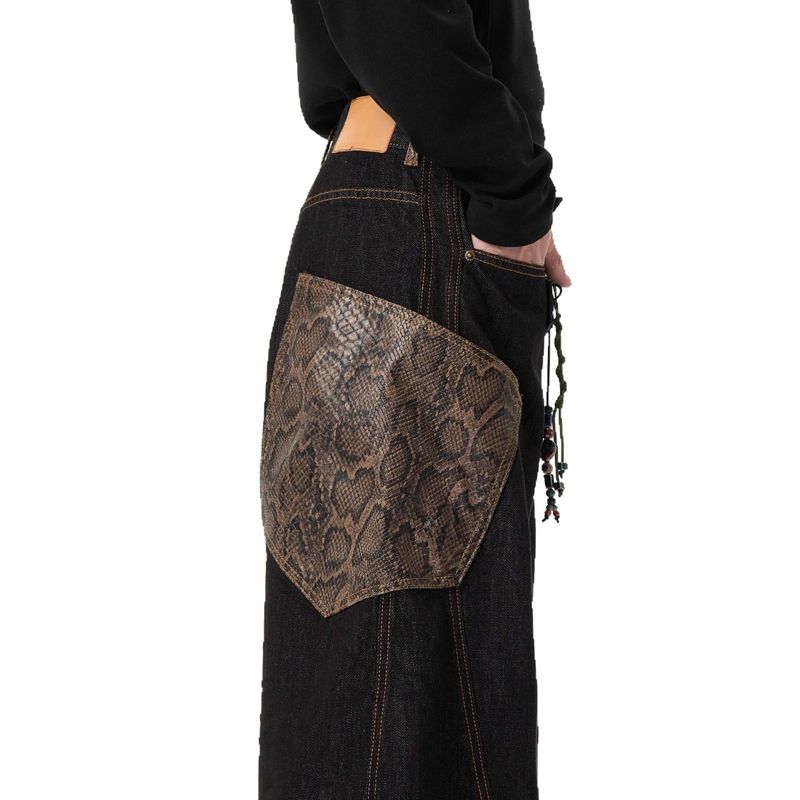 Year Of The Limited Edition Curved Knife Python Black Jeans For Men And Women, American High Street Hiphop Handsome Wide_voghion.com