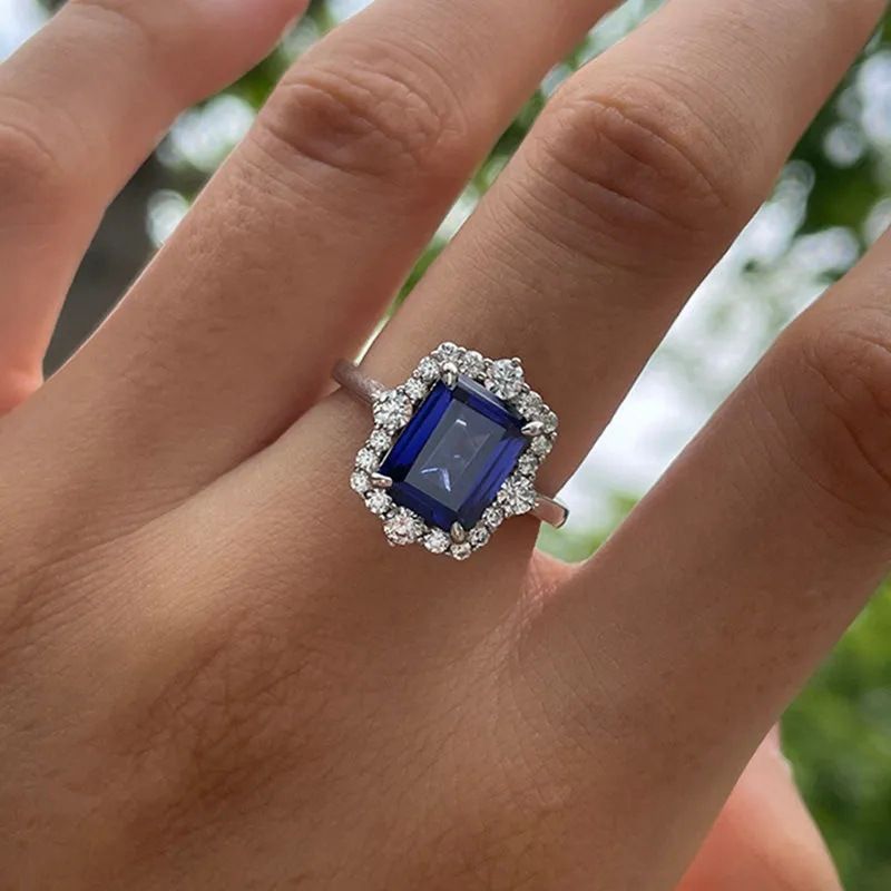 Anello unisex con taglio giada blu intarsiato di lusso Cao Shi, gioielli da donna ricca_voghion.com