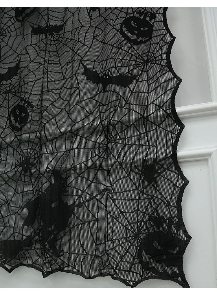 Gothic-Spitzen-Türvorhang-Set – Halloween-Spinnennetz-, Hexen-, Fledermaus- und Skelett-Designs, Spukhaus-Dekor (100 x 210 cm, Schwarz, 4er-Pack)_voghion.com