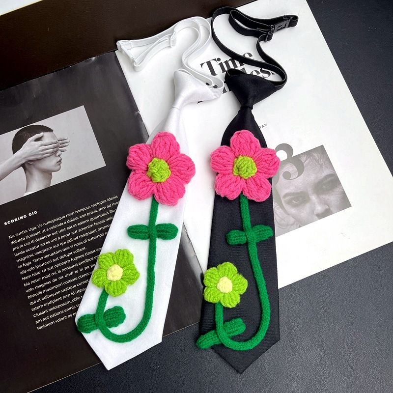 Niedliches, einzigartiges, lässiges, kurzes, trendiges Blumen-Krawatten-Set – kein Knoten erforderlich_voghion.com