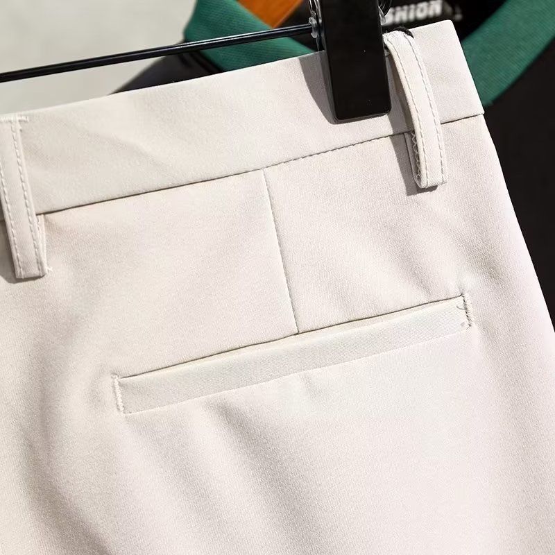 Herrenbekleidung Freizeithosen Frühling und Herbst Sommer dünne elastische Anzughosen Neun-Punkt-Hose_voghion.com