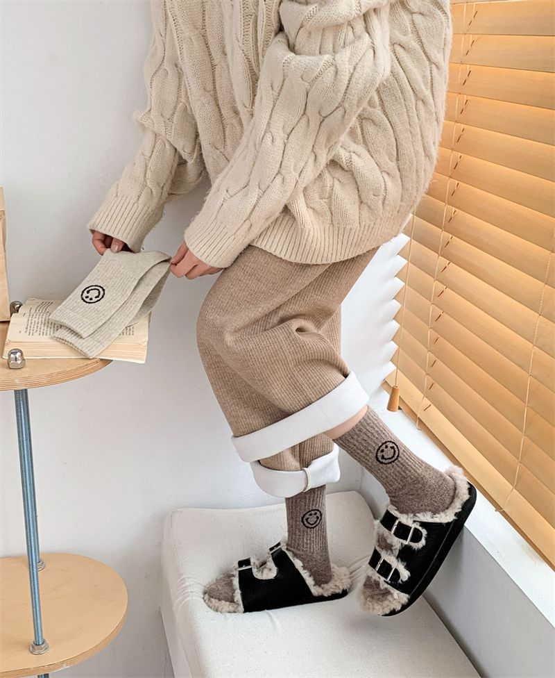 2 pezzi autunno e inverno nuovi calzini di lana caldi e spessi semplici tinta unita elastico alto Smig Face INS alla moda lunghezza media_voghion.com