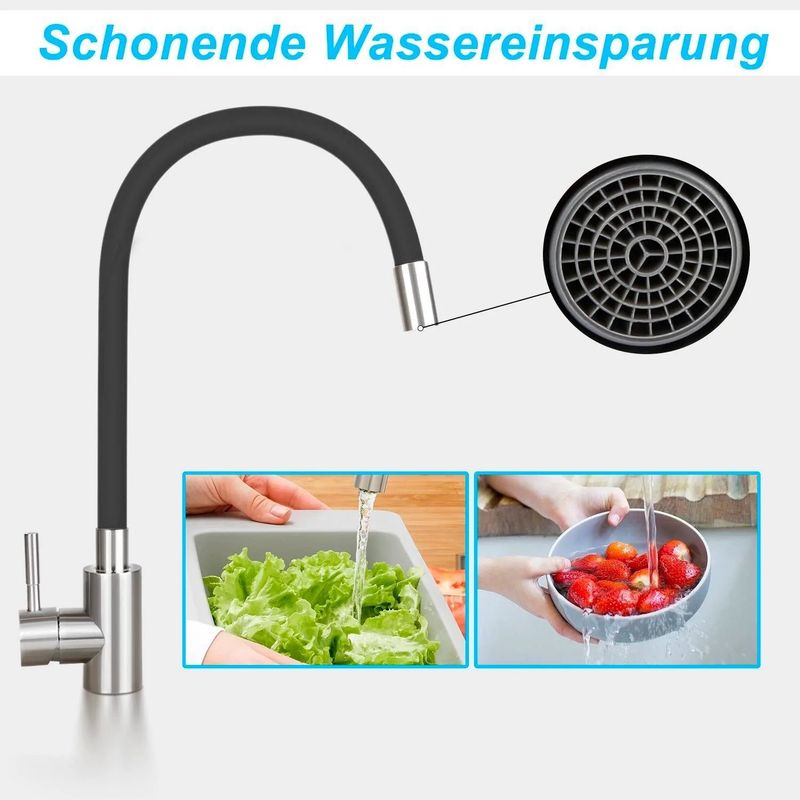 Glitzerlife Wasserhahn Küche Küchenarmatur Schwarz - Armatur Edelstahl Mischbatterie 360°Drehbar Spültischarmatur Küchenwasserhahn Mit Flexibler Auslauf Hochdruck_voghion.com