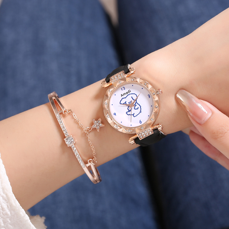 2024 2024 Amadi New Cute Bear Simple Cute Watch+bracelet Gift Box Women's Fashion Quartz Watch_voghion.com