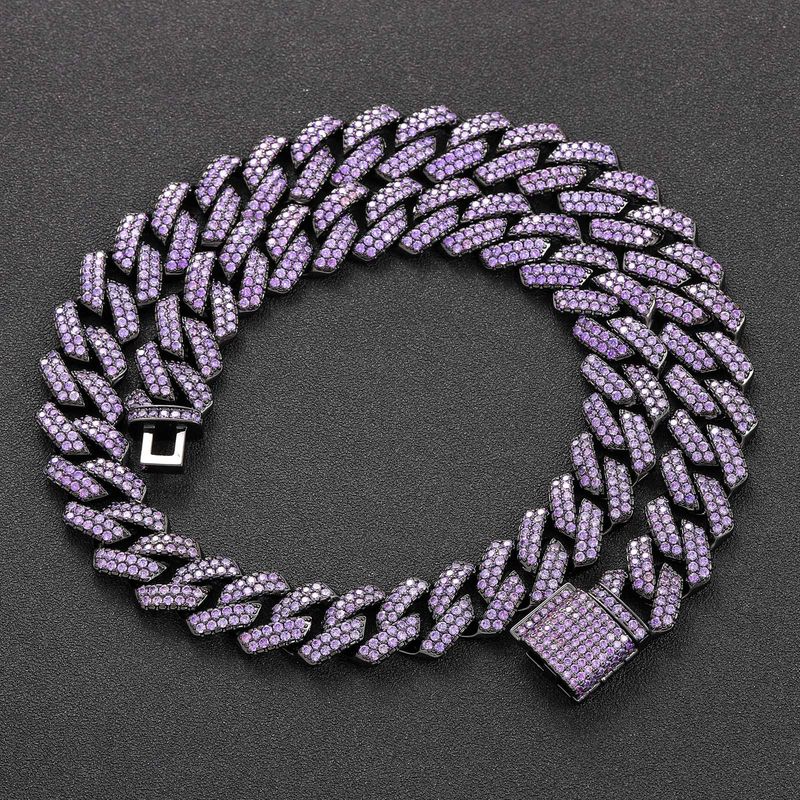 Unisex ketting Hip Hop Heren Paarse Zirkoon 15mm Diamant Cubaanse Ketting Koper Ingelegde Zirkoon Hip Hop Bar Cubaanse Ketting_voghion.com