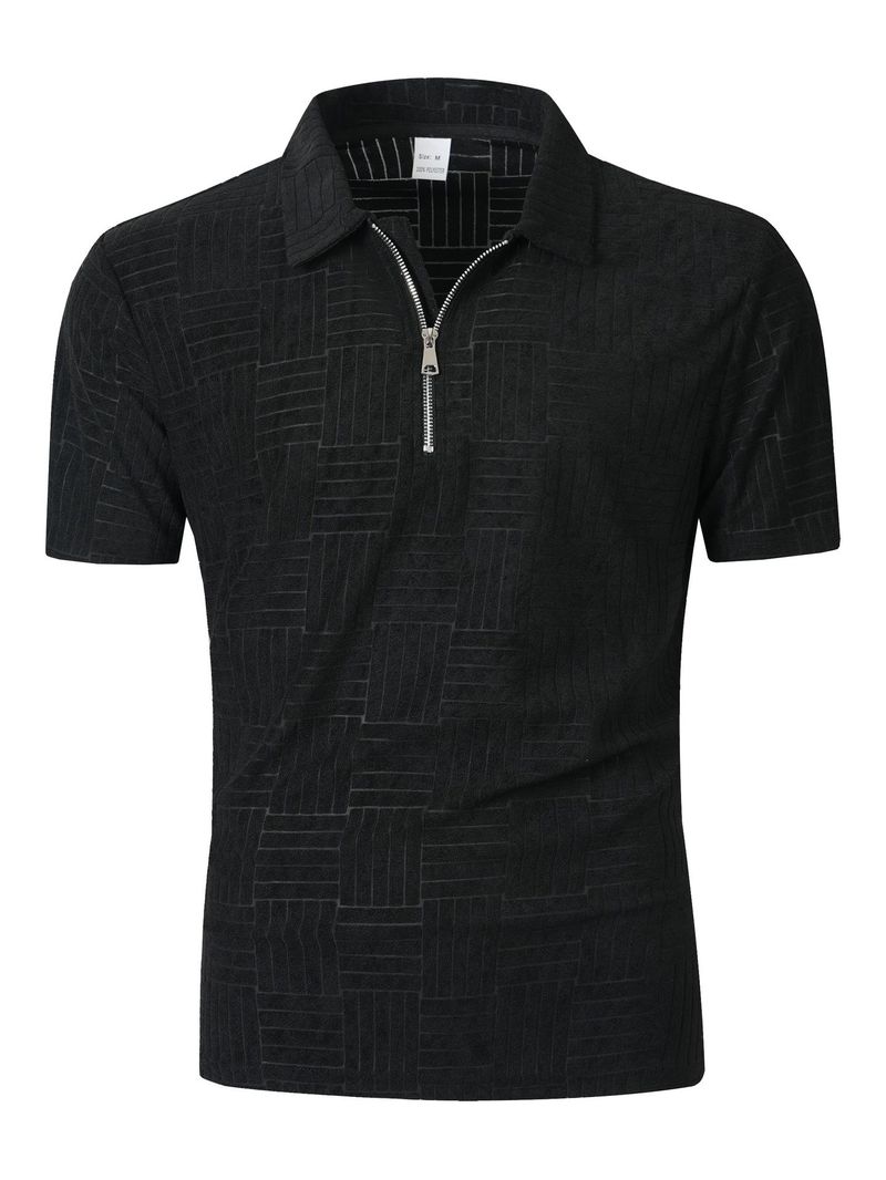 Summer New European And American Men's Polo Shirt Short Sleeve Button T-shirt Loose Jacquard Top Tees Shirt Men's Fashion_voghion.com