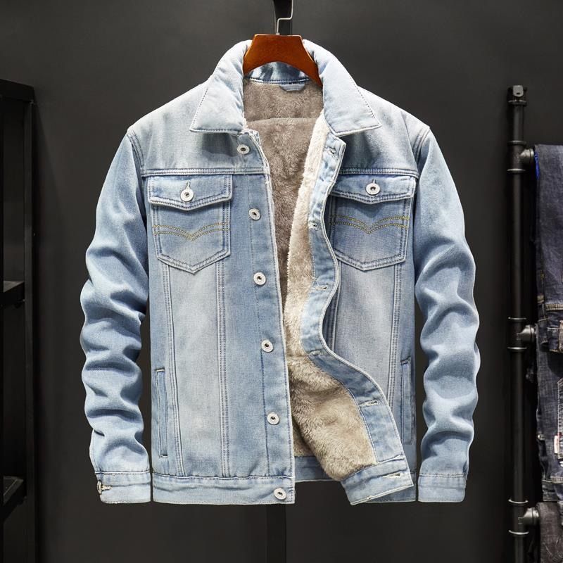 Chaqueta vaquera gruesa de lana de cordero para hombre, chaqueta informal de otoño, chaqueta térmica acolchada de algodón, talla grande_voghion.com
