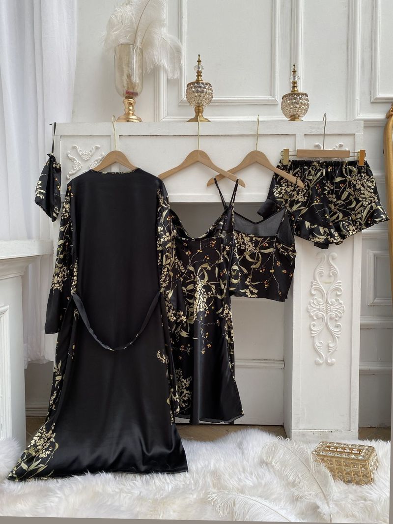 Cross border printed cherry pajamas for women, simple silk home clothes, thin nightgown, ice silk suspender skirt, nightdress_voghion.com