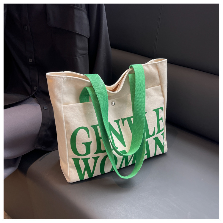 Minority Design Letter Canvas Bag Women's Single Shoulder Simple Art Lazy Large Capacity Tote Bag Women's Bag One Dropshipping_voghion.com