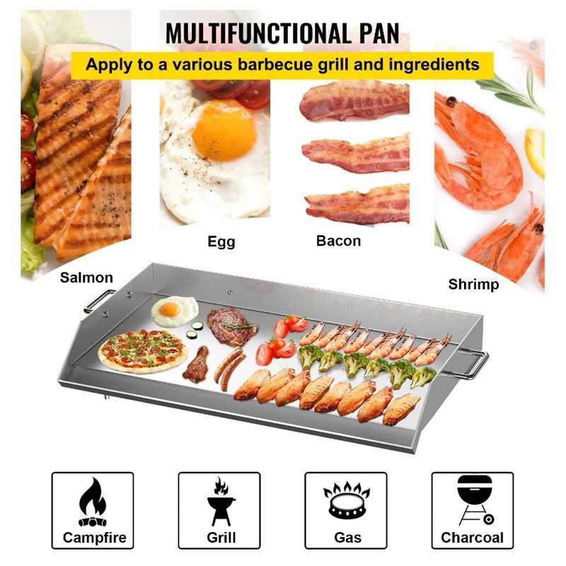 2 X 22 Gas BBQ Charcoal Griddle And Universal Grease With Flat 36 Handles Steel Stainless Rectangular Top Grill Plate NonStick_voghion.com