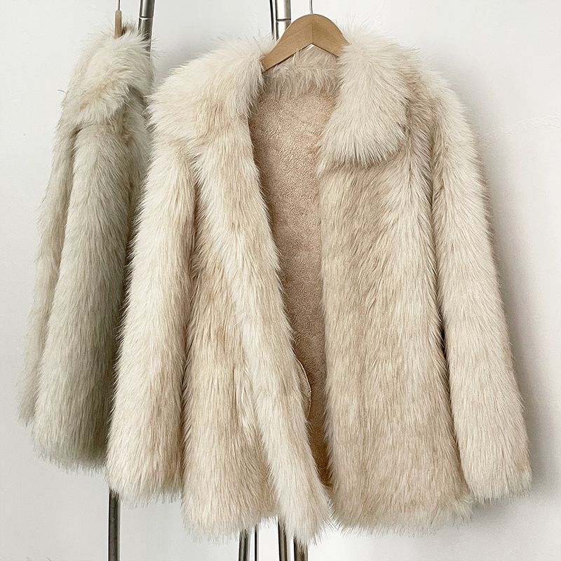 Damenbekleidung Umweltfreundlicher Pelzmantel für Frauen Kunstfuchspelzmantel Damen Kurze modische warme Winterjacke - Anpassbare Farben, S/M/L_voghion.com