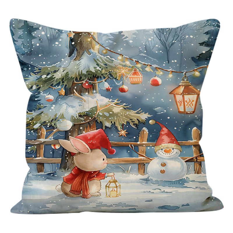 Nuovo copricuscino di Natale con pupazzo di neve e coniglio, decorazione per divano del soggiorno per il giorno di Natale, in lino, per la vita_voghion.com