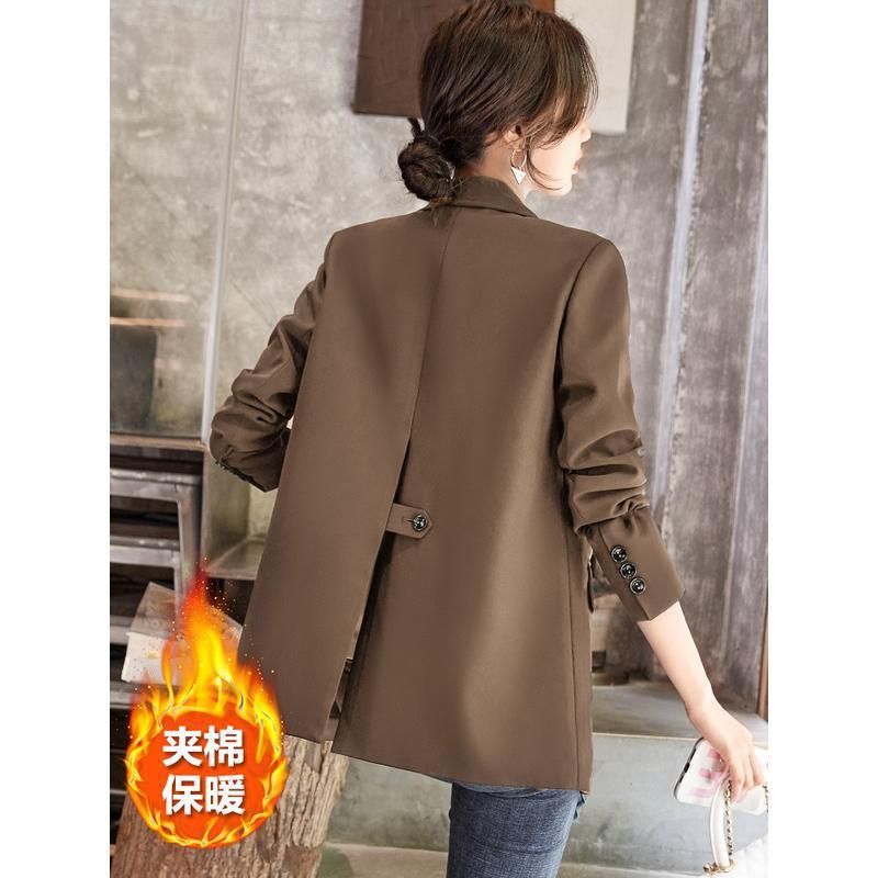 Blazer casual di nicchia in cotone trapuntato per donna, foderato in pile, spesso, nuovo stile autunno e inverno 2025, design piccolo_voghion.com