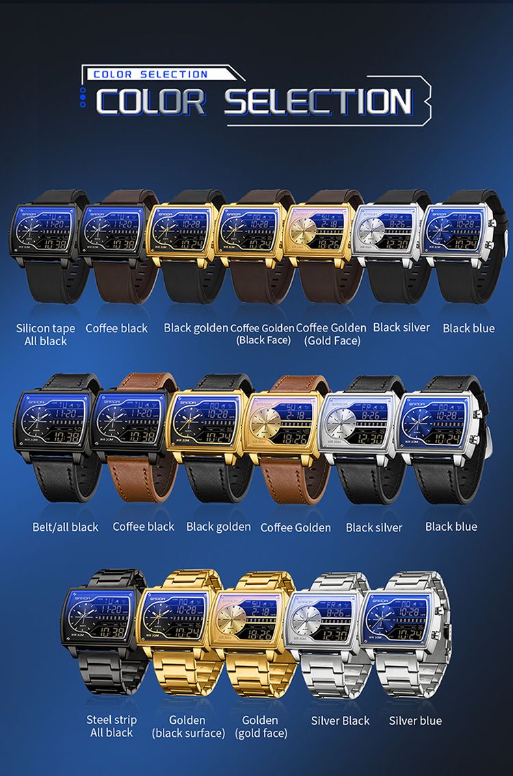 Montre carrée multifonction haut de gamme pour homme avec affichage lumineux, étanche à 30 m, double fuseau horaire et chronographe – Élégante pour le travail et les loisirs_voghion.com