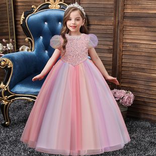 Robe de spectacle perlée pour enfants européens et américains, robe bouffante multicouche pour fille, robe de Noël pour enfants_voghion.com