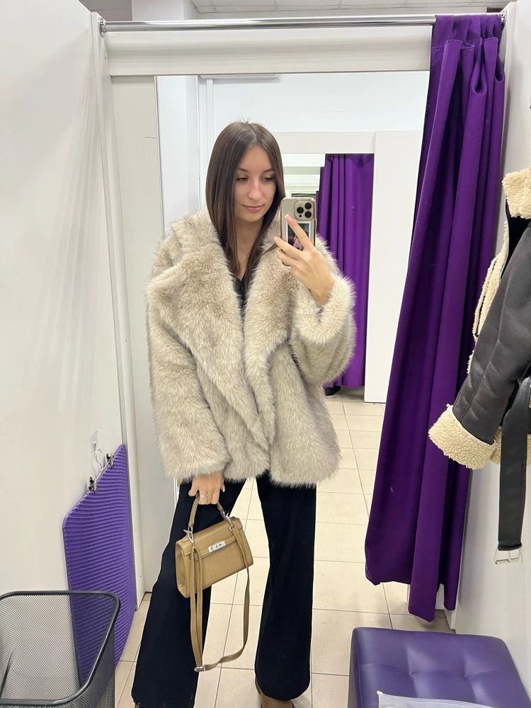Dwustronny płaszcz ze sztucznego futra z kołnierzem z lisa, ciepła i puszysta zimowa kurtka dla kobiet, obszerny, luźny krój, modny styl uliczny_voghion.com