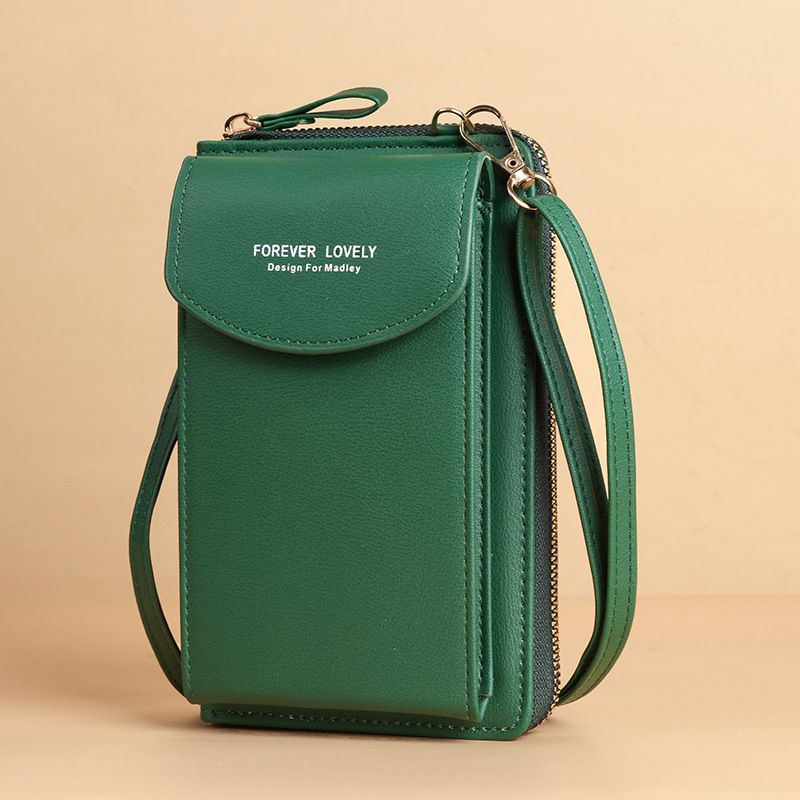 Borsa a tracolla a tracolla in tinta unita con cerniera per cellulare di grande capacità con pochette lunga da donna_voghion.com