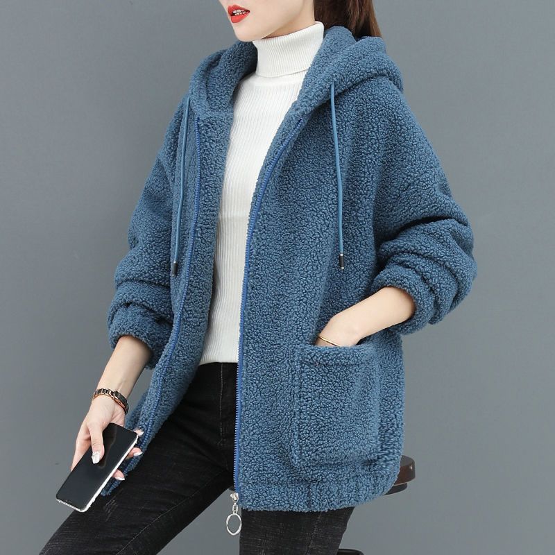 Teddyfleece-Kapuzenpullover mit Reißverschluss für Damen – Übergroßes Sweatshirt mit Sherpa-Futter (L–4XL, Mokka/Rouge/Blau/Schwarz, koreanisch inspirierte Winterkleidung)_voghion.com