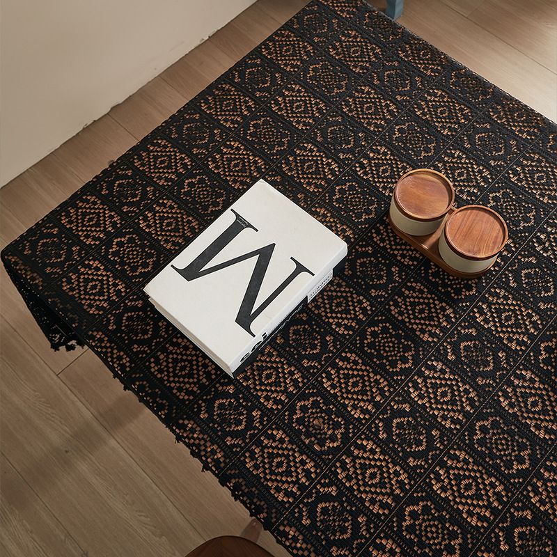 Tovaglia vintage all'uncinetto - Copritavolo in pizzo geometrico 59% cotone per sala da pranzo in stile rustico, antiscivolo e resistente al calore (nero/beige, 8 misure)_voghion.com