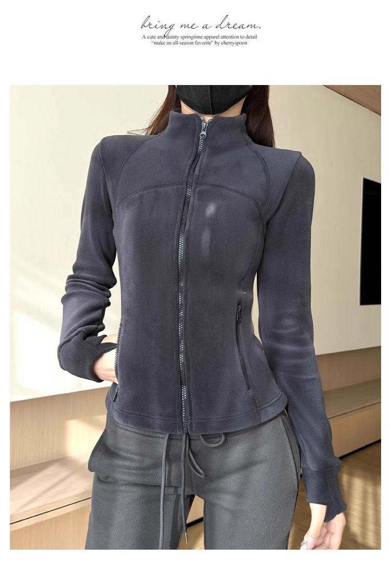 Giacca felpata foderata in pile polare slim fit invernale 2025 per donna, abbigliamento yoga primaverile autunnale_voghion.com
