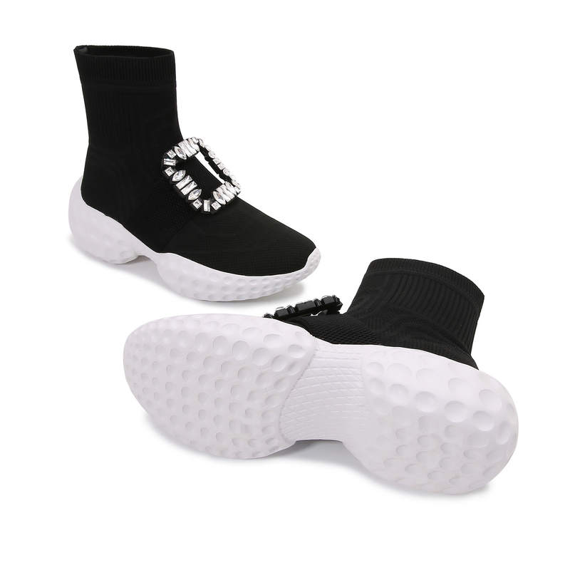 Diamond Buckle Thick Soled Height Enhancing Socks Boots Slip On Sports Shoes_voghion.com