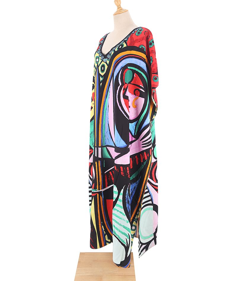 Strandkleid aus 100 % Baumwolle für Damen – Sonnenshirt mit Boho-Print, locker sitzende Bademode, Langarm-Tunika für den Urlaub am Pool_voghion.com