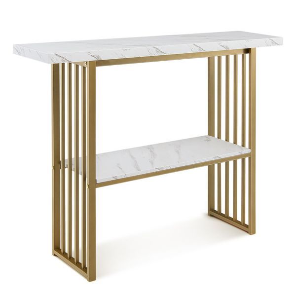 48 Inch 2-Tier Console Table With Gold Finished Frame_voghion.com