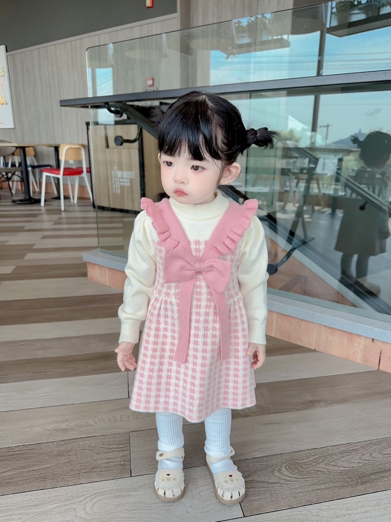 Mädchenkleid, ausgefallenes kleines Mädchen, süßer Strickpullover mit Schleife, Kinderkleid_voghion.com