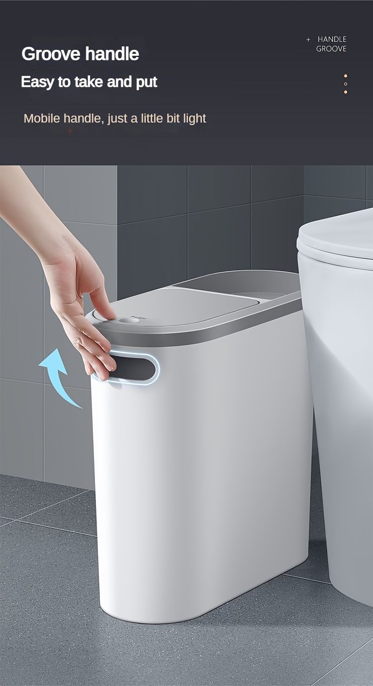 10L Bathroom Trash Can, Household Creative Gap Waste Bin, Press Type Garbage Can With Lid, Simple Paper Basket Kitchen Trash Can_voghion.com